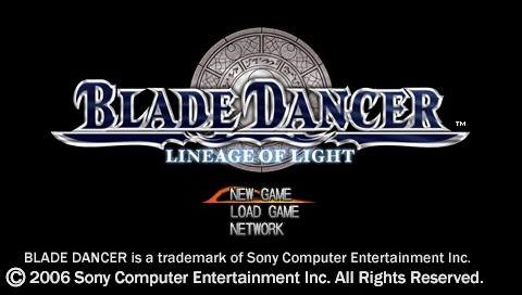 Blade Dancer Lineage of Light title screen for PSP